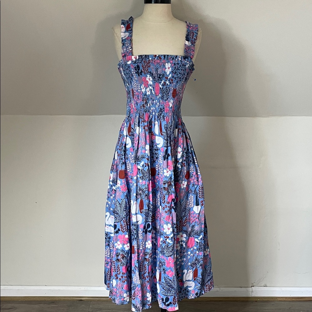 Kate Spade Blue and Pink Floral Midi Dress Size Large